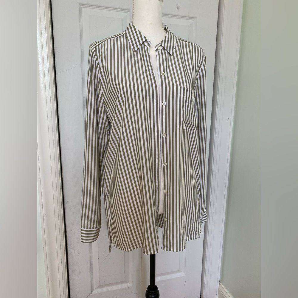 J.Jill  Olive & White Stripped Button-Down